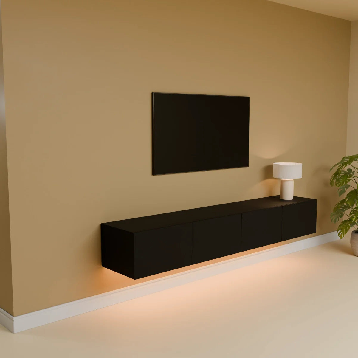 Mora TV Unit Cabinet | Floating or Standing | 200 cm Black