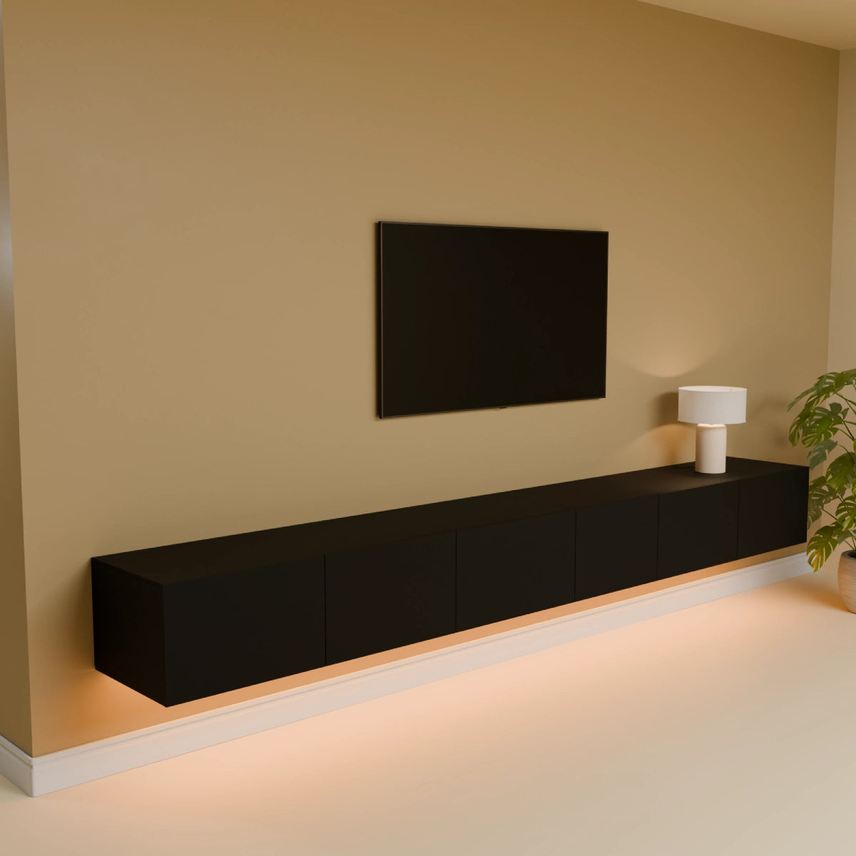 Mora TV Unit Cabinet | Floating or Standing | 280 cm Black