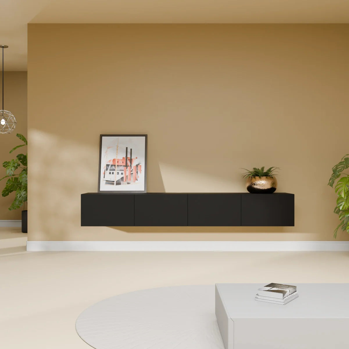 Mora TV Unit Cabinet | Floating or Standing | 200 cm Black