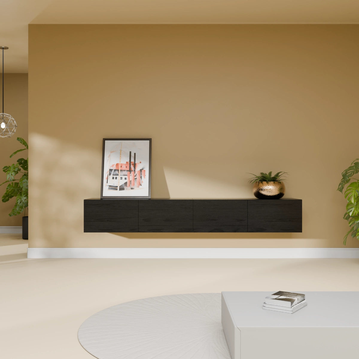 Mora TV Unit Cabinet | Floating or Standing | 200 cm Black-Wood