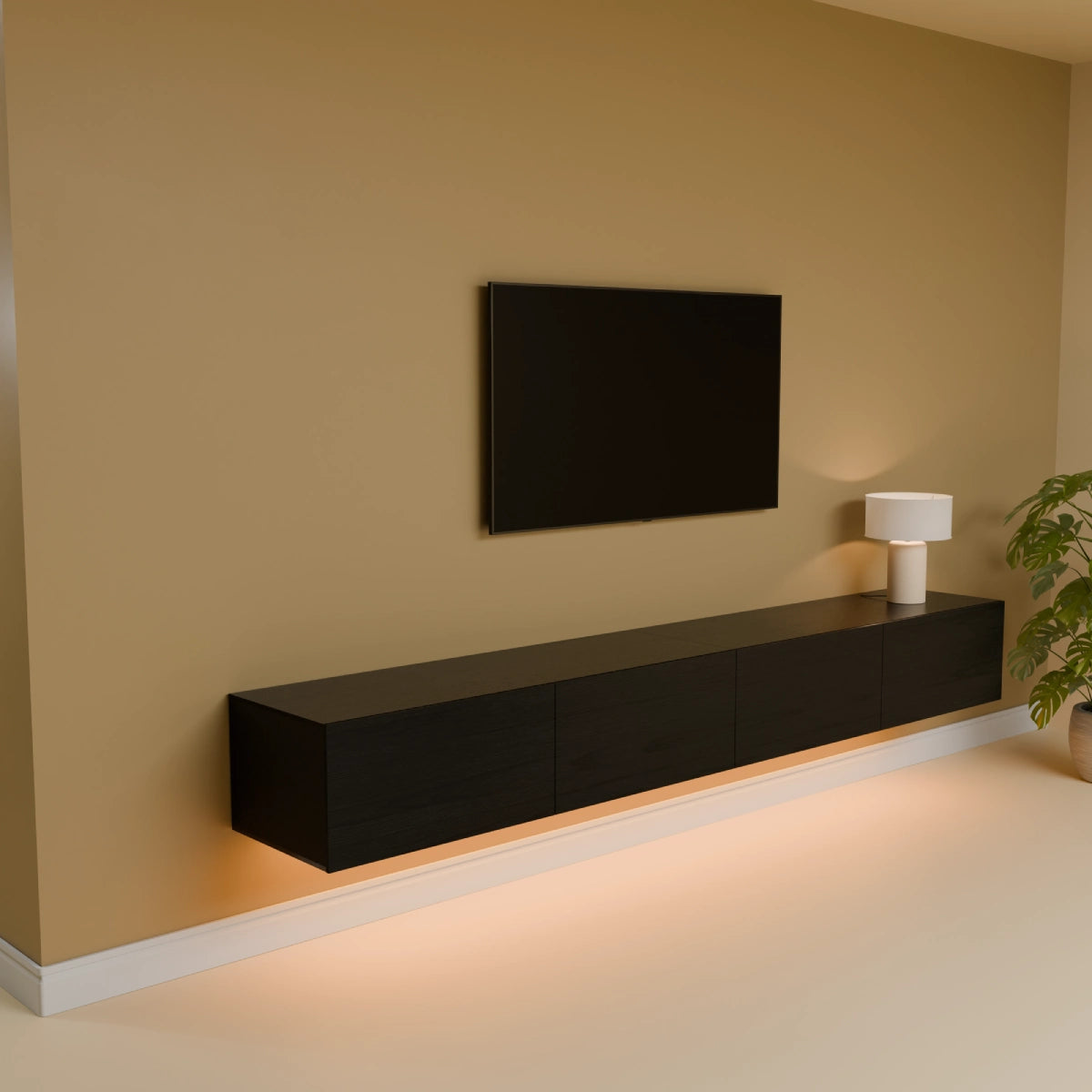 Mora TV Unit Cabinet | Floating or Standing | 240 cm Black-Wood