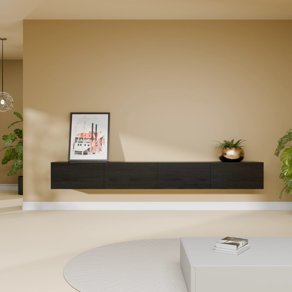 Mora TV Unit Cabinet | Floating or Standing | 240 cm Black-Wood